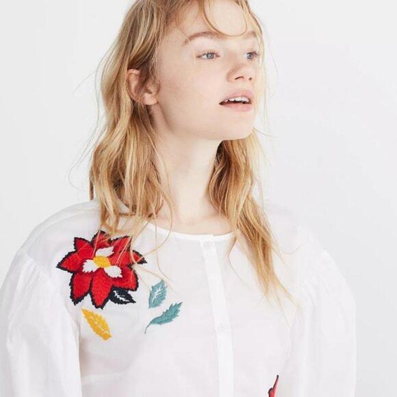 Madewell Embroidered Babydoll Button Down Shirt - Picture 3 of 8